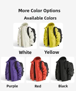 Outdoor waterproof hiking jackets available in white, yellow, purple, red, and black