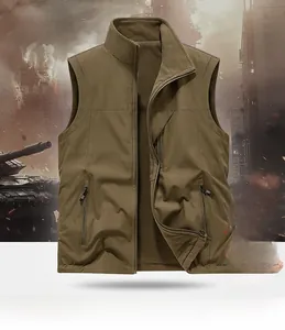 Detail of coffee brown outdoor vest with warm fleece lining and sturdy zipper closure