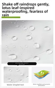 Macro detail of waterproof fabric showing water droplets and tech layer structure