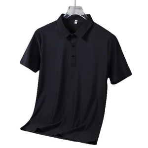 Polo homme classique en soie glacée à manches courtes noir avec finition sans couture