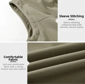 Detail of army green vest showing high-quality stitching and textured fabric finish