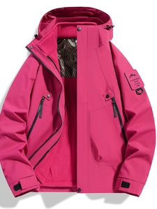 Waterproof 3-in-1 mountain parka with rose red windbreaker shell and fleece lining