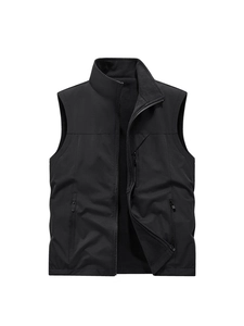 Men's outdoor reversible fleece-lined tactical vest with multiple zipper pockets in black