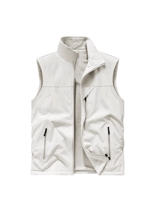 Men's outdoor reversible fleece-lined vest with stand collar and zipper pockets