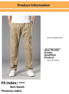 Detailed chart showing khaki straight-leg cargo pants with pockets in sizes M-6XL