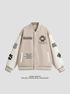Giacca Varsity Retro Americana Ricamata Patchwork Baseball Bomber Jacket Oversize Streetwear Cappotto Casual per Uomo Donna