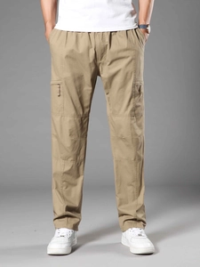 Men's Casual Pure Cotton Cargo Pants Loose Fit Straight Leg Multi Pocket Outdoor Work Trousers Big Size M-6XL
