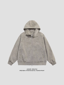 Men Vintage Washed PU Leather Jacket Retro Loose Hooded Flight Jacket Casual Streetwear Stand Collar Baseball Uniform Coat