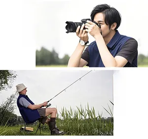 Men's outdoor utility vest shown in photography and fishing scenarios with multiple pockets