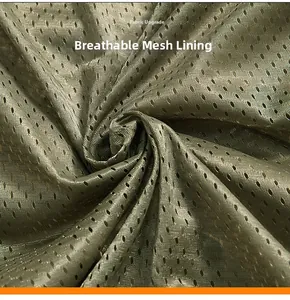 Macro shot of breathable olive green mesh lining fabric for men's outdoor vests
