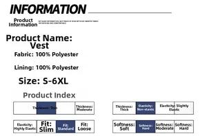 Detailed size chart and technical specifications for men's outdoor fishing vest S-6XL