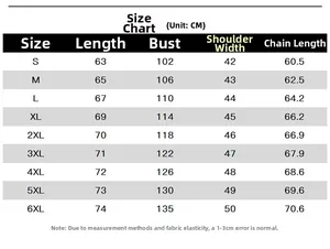 Detailed size chart for men's outdoor fishing vest showing S to 6XL measurements