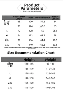 Detailed size chart for winter hooded jacket with measurements from S to 3XL