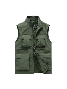 Men's outdoor utility vest in army green with multiple pockets and breathable mesh lining