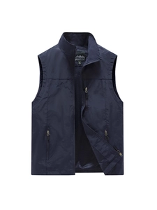Herren Outdoor-Weste in Dunkelblau mit mehreren Taschen, Stehkragen und Mesh-Futter