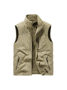 Gilet Réversible Décontracté pour Hommes Coupe-vent Col Montant Veste Sans Manches Chaud Gilet en Polaire Multi-poches Sport de Plein Air
