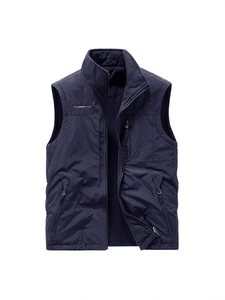 Gilet réversible bleu marine pour hommes avec doublure polaire et col montant chaud