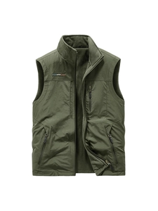 Gilet réversible en polaire vert armée pour homme avec col montant et poches zippées