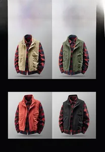 Detailed grid view of water-resistant outdoor utility vests in four distinct colors