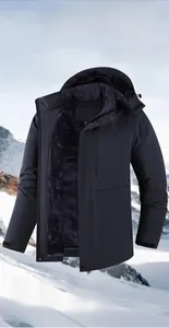 Detail view of water-resistant outdoor jacket showing thermal fleece lining and zipper pocket