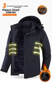 Detail of blue outdoor jacket showing thermal fleece lining and lock temperature system