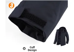Detail of adjustable velcro cuffs and fleece lining on a men's outdoor jacket