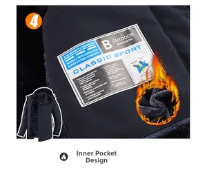Detail of insulated hiking jacket interior with technical lining and functional pocket