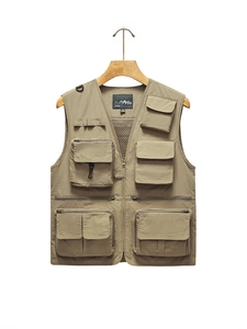 Men's Utility Vest Nylon Breathable Mesh Multi Pocket V Neck Zipper Fishing Photography Outdoor Sports Waistcoat For Men