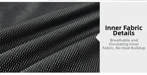 Detail of black mesh fabric showing breathable weave and durable inner lining material