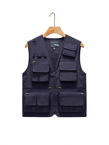 Men's breathable navy utility vest with multiple pockets and functional zippers for outdoor