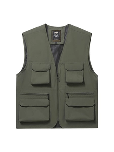 Men's outdoor multi-pocket waterproof fishing vest with breathable mesh lining in army green