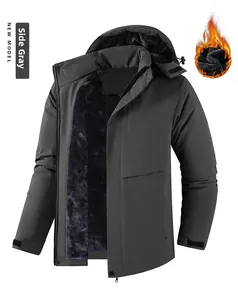 Detail view of the warm faux-fur lining and windproof shell on men's outdoor jacket