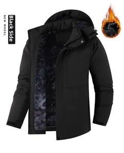 Detail view of winter outdoor jacket with warm gray fleece lining and windproof fabric