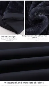 Close-up of waterproof fabric and warm silver fox fleece lining on outdoor jacket