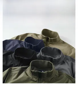 Detail view of military bomber jacket collars in five colors with zipper closures