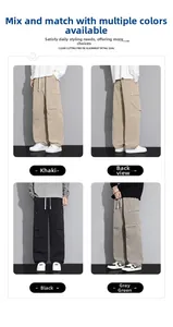 Detailansicht der Cargo-Hose mit mehreren Taschen in Khaki, Schwarz und Graugrün