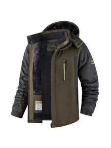 Giacca outdoor termica uomo verde oliva con fodera in pile e design con cappuccio antivento