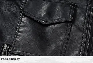 Detail of chest flap pocket and neat stitching on black motorcycle leather jacket