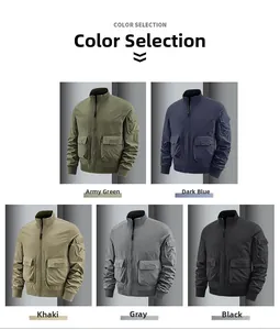 Mens utility flight jacket with stand collar and multiple pockets in five colors