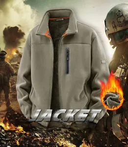 Detail of army gray fleece jacket showing zipper pocket and Free Spirit woven label
