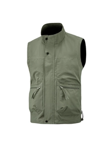 Men's olive green outdoor tactical vest with multi-pockets and stylish stand collar