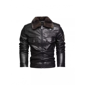 Giacca da Moto Vintage in Pelle PU da Uomo Con Collo in Pelliccia Sintetica Toppe Ricamate Bomber Invernale Vestibilità Aderente