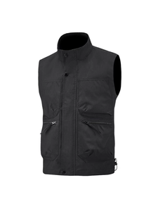 Men's stylish black outdoor multi-pocket utility vest jacket with standing collar