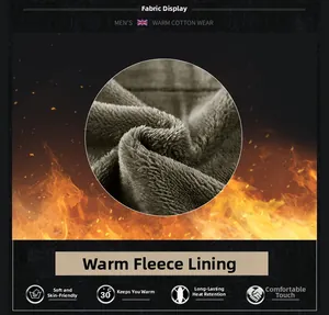 Detail of warm polar fleece lining on men's winter jacket with thermal lock technology