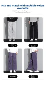 Détail de la taille élastique à cordon et plis aux genoux sur pantalon cargo large multi-couleurs