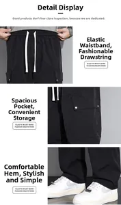 Detailsicht der Cargohose mit elastischem Bund mit Kordelzug und seitlichen Pattentaschen