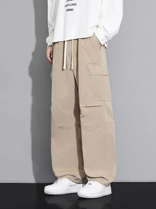 Herren Lockere Cargo Hose Multi-Tasche Gerade Bein Kordelzug Taille Polyester Casual Hose Amerikanischen Streetwear Stil Herren Hose