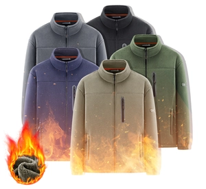 Detail of warm fleece lining and chest zipper pocket on winter outdoor jacket for men