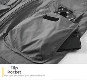 Detail of cargo jacket flap pockets with velcro closure for secure storage