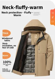 Detail of khaki jacket with 100% polyester windproof lining and warm faux fur collar